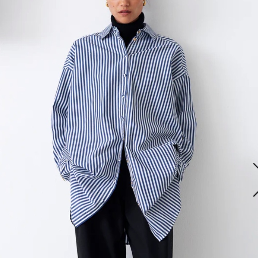 Mother of Pearl Oversized Blue and White Button Down Shirt
